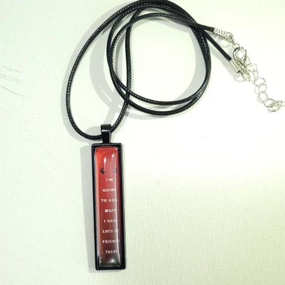 GOING TO HELL Tiny Message Vertical Pendant Necklace - Picture 7 of 10